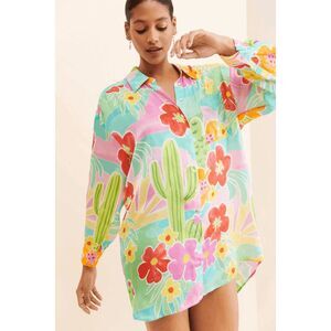 Spell Magi Hour Floral Long Sleeve Button Down Mini Shirt Dress Women's Size XS